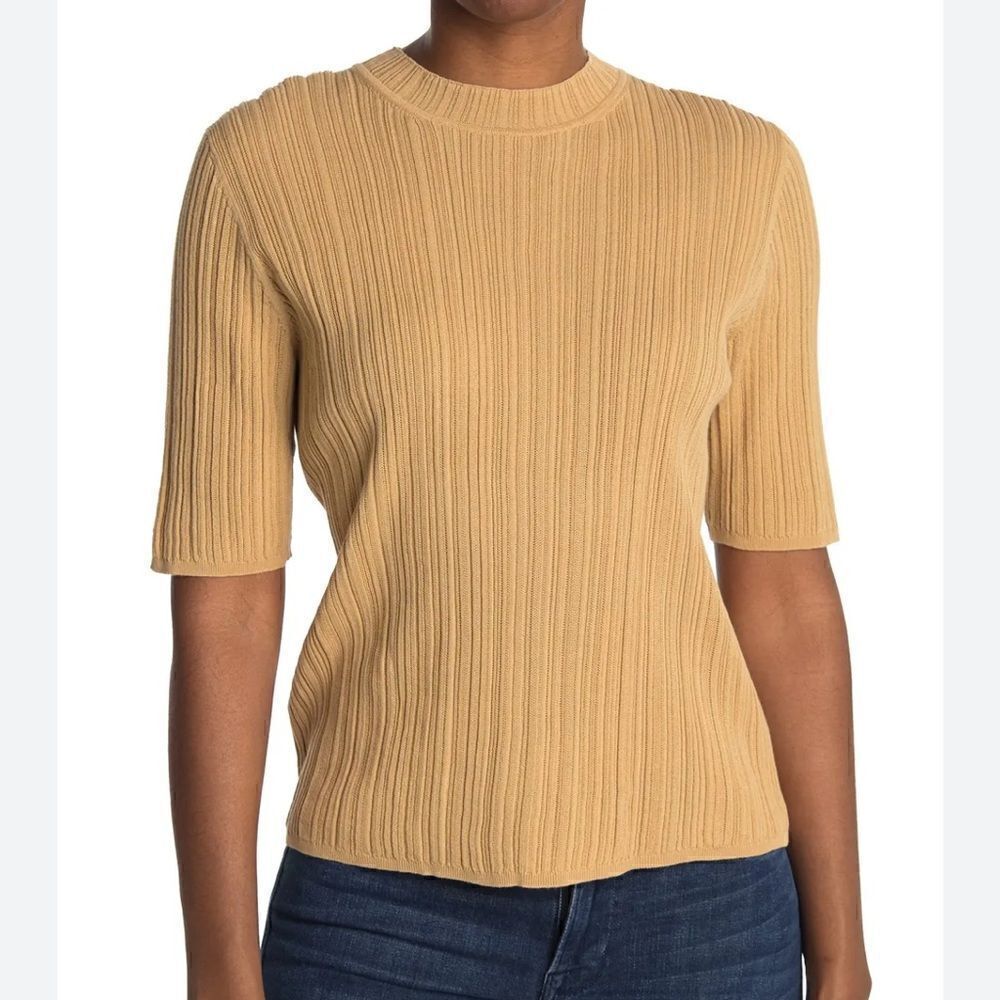 NWT Vince Variegated Ribbed Top In Sesame Open Beige Size Large Revolve